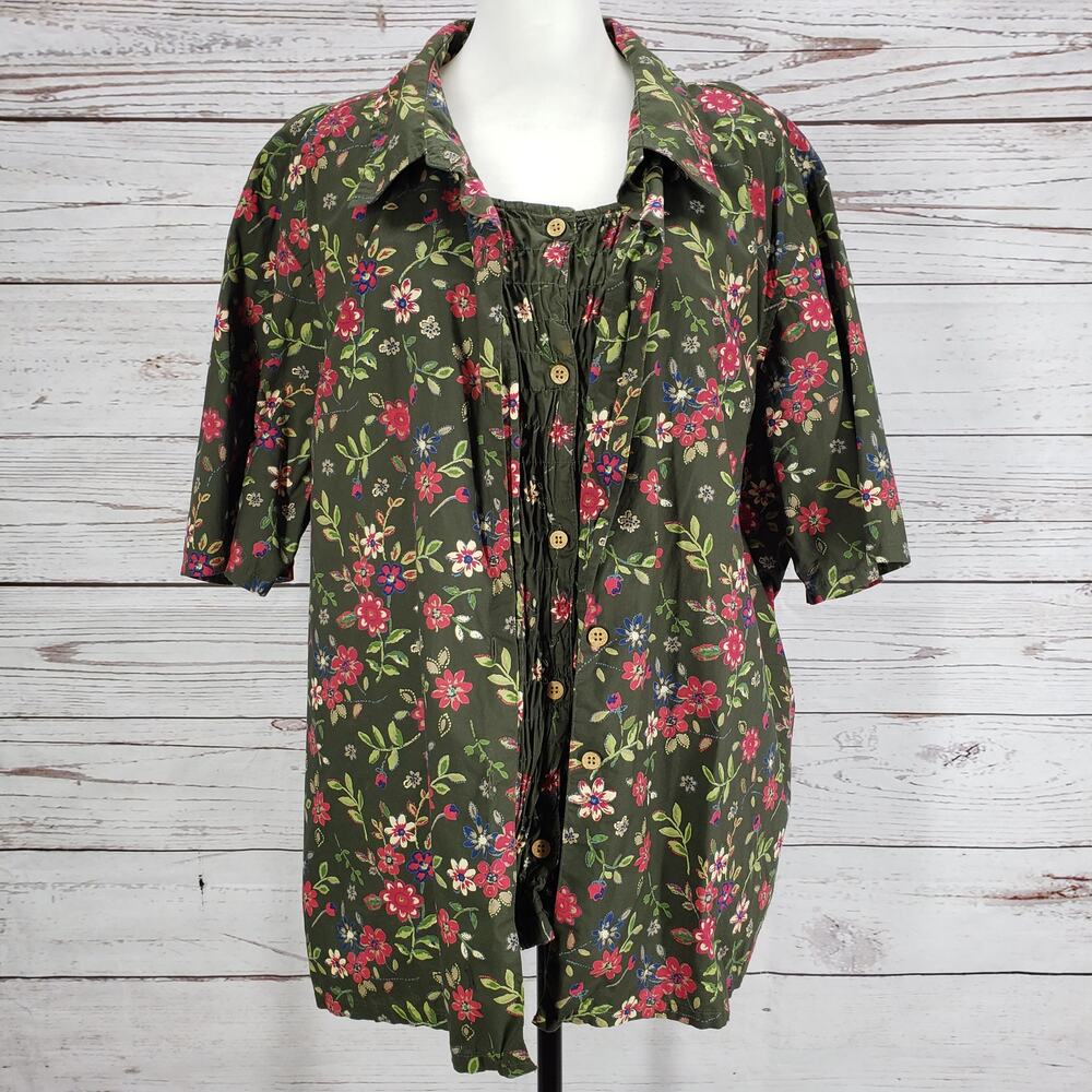 Bobbie Brook Women's Floral 100%Cotton Button Front Top Size 26/28W